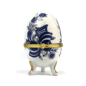 Boîte de rangement à bijoux en porcelaine en forme d'oeuf, boîte à bijoux oeuf vintage, cadeau de Pâques, cadeau bibelot pour femme, déco de coiffeuse