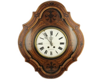 Antique French Comtoise Wall Clock, Wooden Morbier Wall Clock, Vintage Clock With Pendulum And Bell, Handmade Carved Wood Clock France