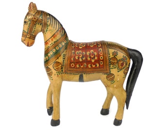 Wooden Indian Ghodi Wedding Horse, Antique Wood Statue, Hand Painted Horse, Decorative 1930s Pony Figurine, Hindu Art Made in India