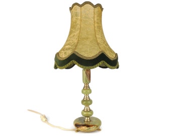 Lampada italiana in ottone e onice con paralume, G.S.E. Lampada da Tavolo Ottone Garantito, Lampada da Comodino Verde, Lampada Antica Italia, Illuminazione Soggiorno