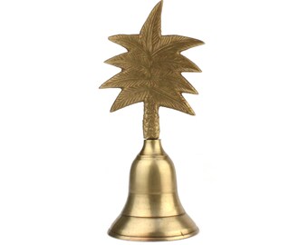 Vintage Messing Handglocke, Palmenförmige Messingglocke, Messing Tischglocke, 4,9-Zoll-Glocke, Messing-Dinner Glocke, Esszimmer Handglocke, Tropical Home Decor