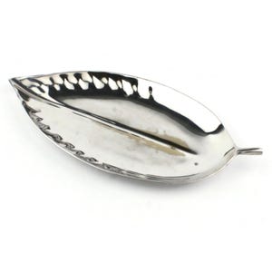 Vintage Silver Plated Leaf Tray, Brass Dish With Stem, Midcentury Decorative Catchall, Shiny Silver Leaf Bowl France, 1950s Silverware