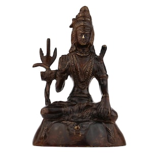 Cast Brass Statue Of Lord Shiva, Seated God Shiva Figurine, Hindu Art Made in India, Religious Buddhist Altar Gift, Trident Meditation