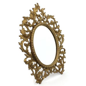Vintage Rococo Brass Table Mirror, Dressing Table Accessory, Vanity Mirror With Ornate, French Baroque Or Victorian Style Makeup Mirror