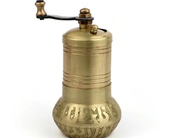 Antique Brass Pepper Mill With Embossed Ornate, Vintage Turkish Kitchen Pepper Grinder, Kitchen Spice Accessory, Dining Essentials