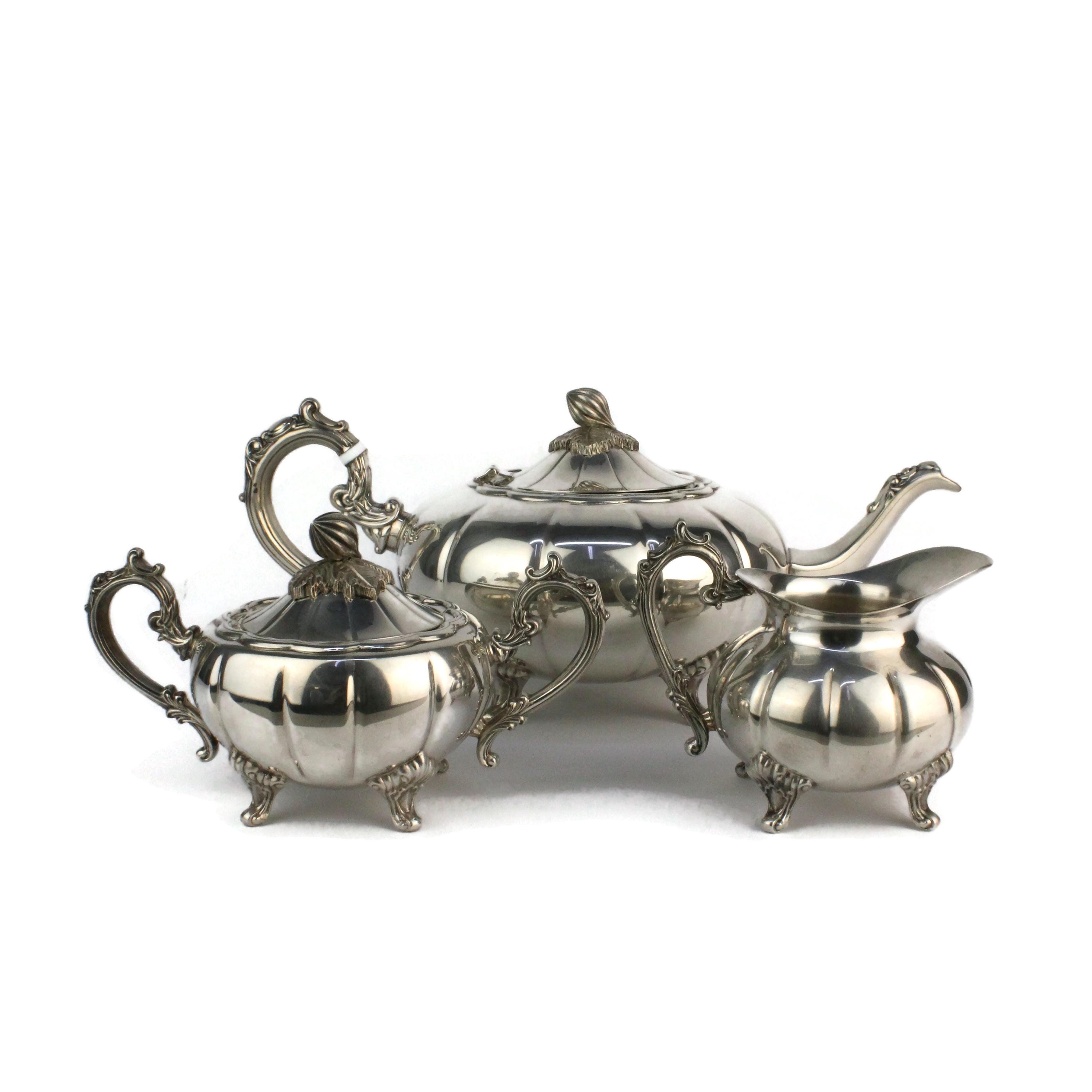 銀メッキのコーヒーセット、サラセンプレート（シェフィールド製