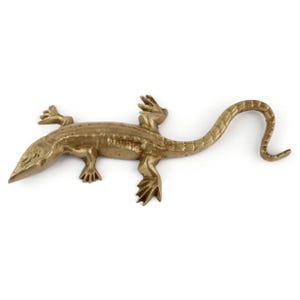 Vintage Solid Brass Lizard Figurine, Gecko Paperweight, Animal Desk Decor France, Handmade Reptile Sculpture, Mid Century Brass Art Gift