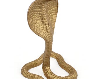 Vintage massief messing cobrabeeldje, slang presse-papier, dierenbureaudecor Frankrijk, handgemaakte reptielensculptuur, messing kunstcadeau halverwege de eeuw