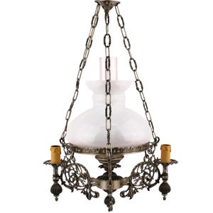 Vintage 4 Light Chandelier, Hanging Lamp With Glass Shade, Candle Drip Tubes, Mid-Century Modern Lamp, Living Room Lighting, Antique Design