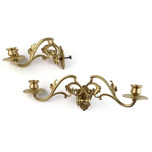 Antique French Brass Sconces, Set Wall Mounted Candle Holders, Wall Light France, Victorian Decor, Dual Arm Candle Sconces, Signed L Pinet