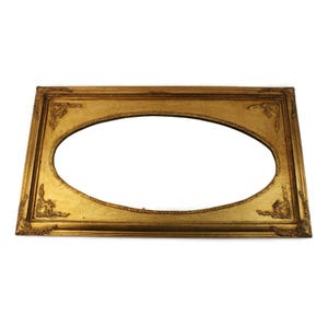 Vintage Oval Wooden Mirror, Gold Toned Wall Mirror With Plaster Ornaments, French Baroque Or Victorian Style Wall Hanging Mirror