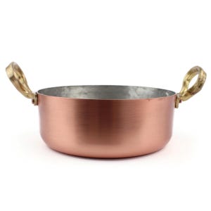 Vintage Copper Sauce Pot, Brass Handles, French Tin Lined Cookware, Rustic Kitchen Decor France, Round Pan 16.5cm, Handmade Cook Pot
