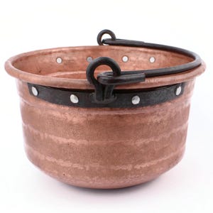 French Copper Cauldron With Handle, Copper Jardiniere Made In France, Antique Flower Bowl, Handmade Pot, Garden Decor, Planter With Handle