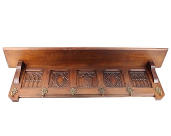 Carved Wooden Coat Hanger, Vintage Coat Rack From The 1960's, Hand Carved Wooden Wall Coat Rack, Cloakroom Hanger With Ornate And 6 Hooks