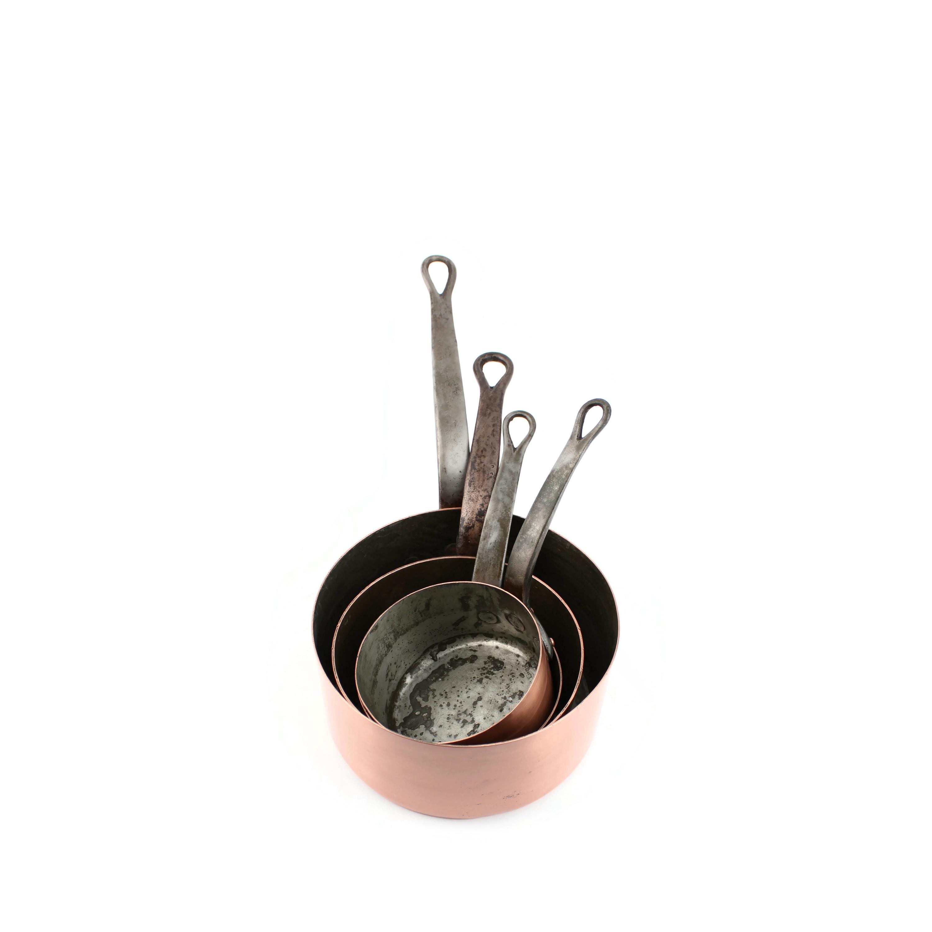 Série De Casseroles En Cuivre Décoratives Arterameferro - Poignée Laiton, 4 Saisons, Neuves