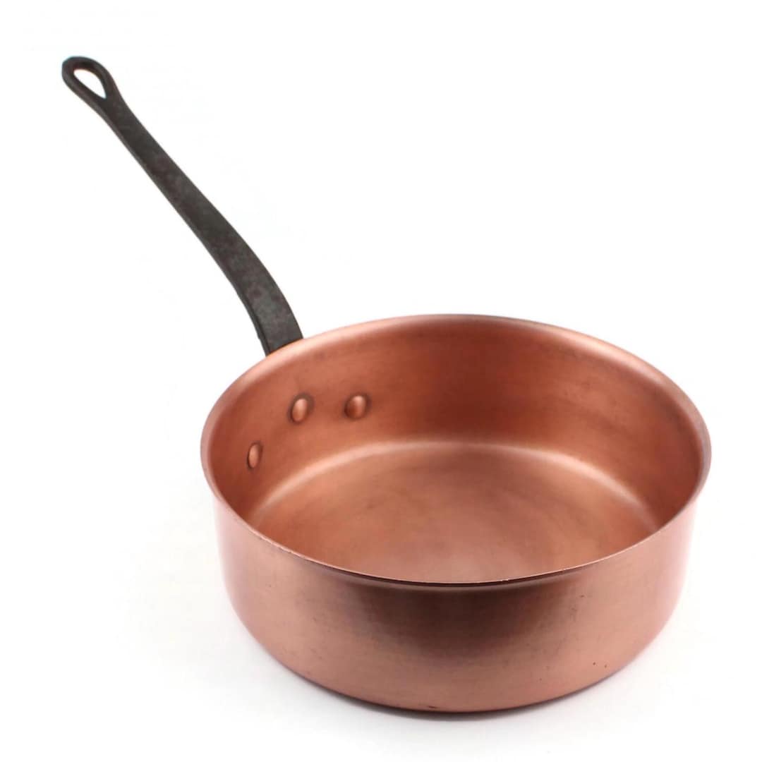 Large Copper Sauce Pan With Iron Handle, Solid Copper Saucepan, Vintage ...