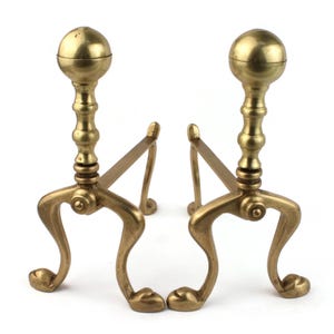 Antique Brass Andirons, Fireplace Brass Firedogs , Vintage French Andirons, Brass Fireplace Accessory, Brass Andiron Pair With Ornate