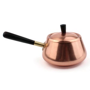 Copper Fondue Pot With Lid And Handle, Made In Portugal, Copper Cookware, Vintage Copper Kitchen Pot, Wooden Handle, Copperware Home Decor