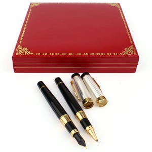 Vintage Jaguar Pen Gift Set, German Black Gold Writing Set In Box, Fountain And Rollerball Pens, Executive Wedding Gift, Germany Iridium Nib