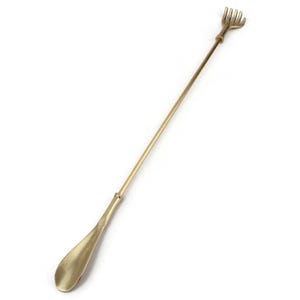 Antiker Schuhlöffel und Rückenkratzer, großer französischer Messing-Schuhlöffel, Vintage Eingangsdekor Frankreich, Schuhzubehör