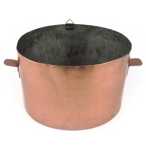 Olla de cobre vintage, sartén de cobre con revestimiento de estaño, olla de cocina colgante, utensilios de cocina de estilo rústico francés, pieza de cobre para exhibición en la pared, decoración de estilo granja.