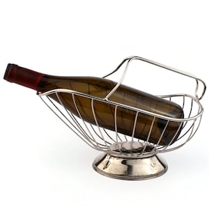 Vintage Metalowy Uchwyt Na Wino, Francuski Srebrny Kosz Druciany, Podniesiona Rzeźba Winogrona, Stojak Na Pojedynczą Butelkę, Stojak Na Wino Na Stopach Francja, Pomysł Na Prezent Dla Miłośników Wina