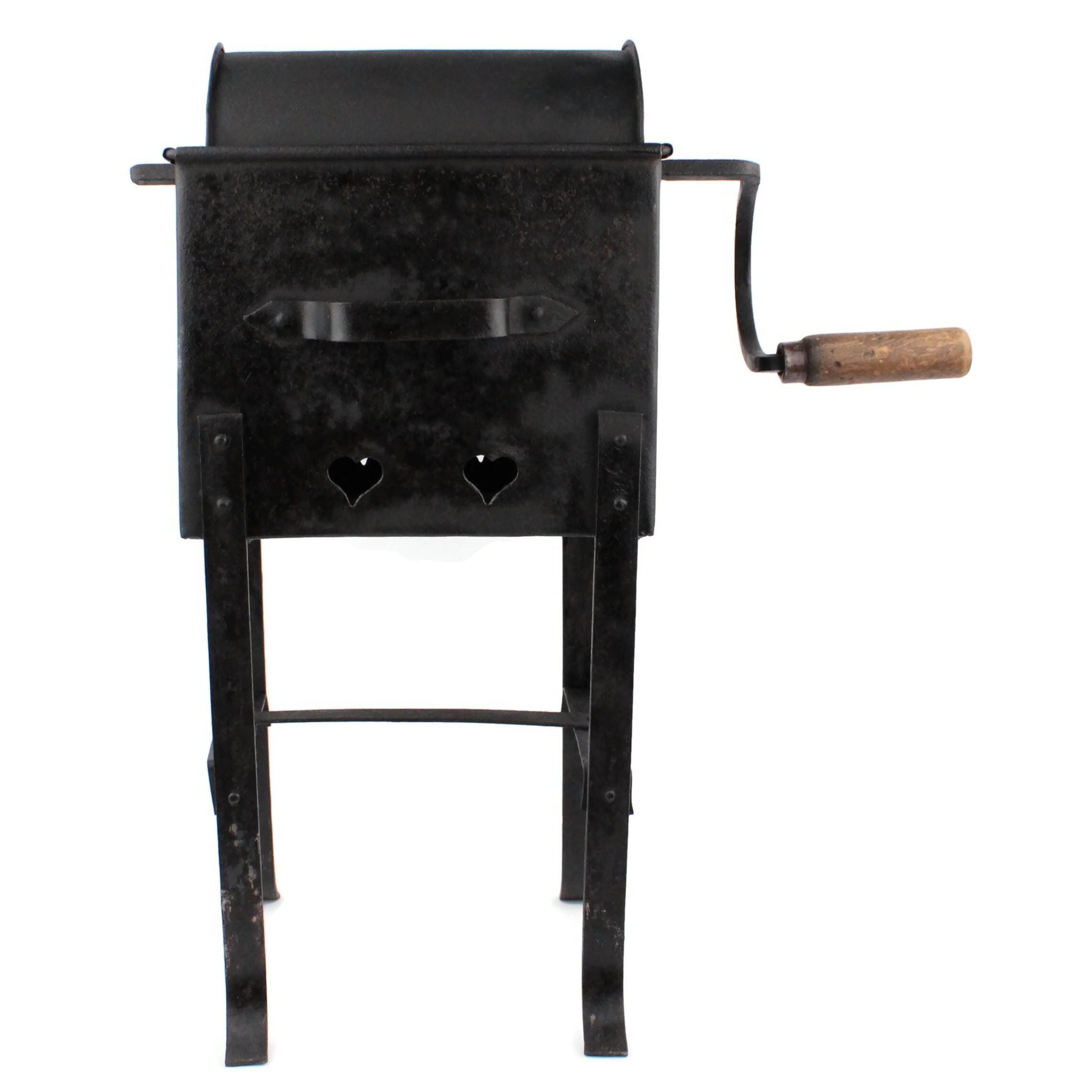 Antique French Iron Coffee Roaster, Hand Crank, Roasting Drum With 