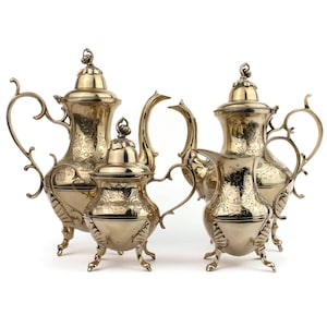 Vintage Engraved Coffee Set, English Tea Serving, Antique Tea Set, EPNS Tea Serving Set, Silver Plated Coffee Set, Victorian Style Ornate