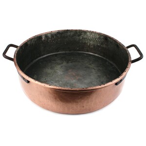 Large French Copper Jam Pan, Massive Tin Lined Cooking Pot, Hand Hammered Copper Pan, Rustic Kitchen Cookware, Farm Decor, Iron Handles
