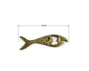 ヴィンテージ真鍮ボトルオープナー、魚型キャップオープナー