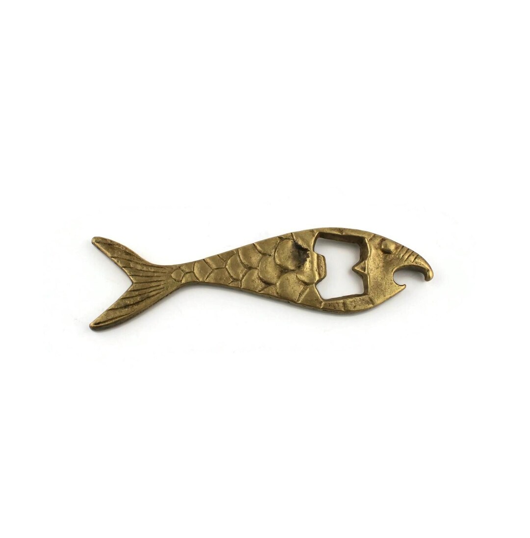 ヴィンテージ真鍮ボトルオープナー、魚型キャップオープナー