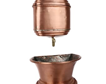 Antique Copper Lavabo France, French Wash Basin, French Castle Lavabo, Basin Sink With Brass Spigot, Antique Hand Washing Fountain