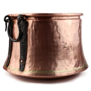 Large French Copper Cauldron, 40L Fire Pit Cooking Pot, Antique Copper Vessel With Iron Handles, Fireplace Cauldron, Rustic Farmhouse Decor