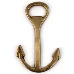 Vintage Brass Bottle Opener, Nautical Anchor Design, Cast Brass Maritime Cap Opener, Coastal Barware Decor, Rustic Sea Gift, 1960s France
