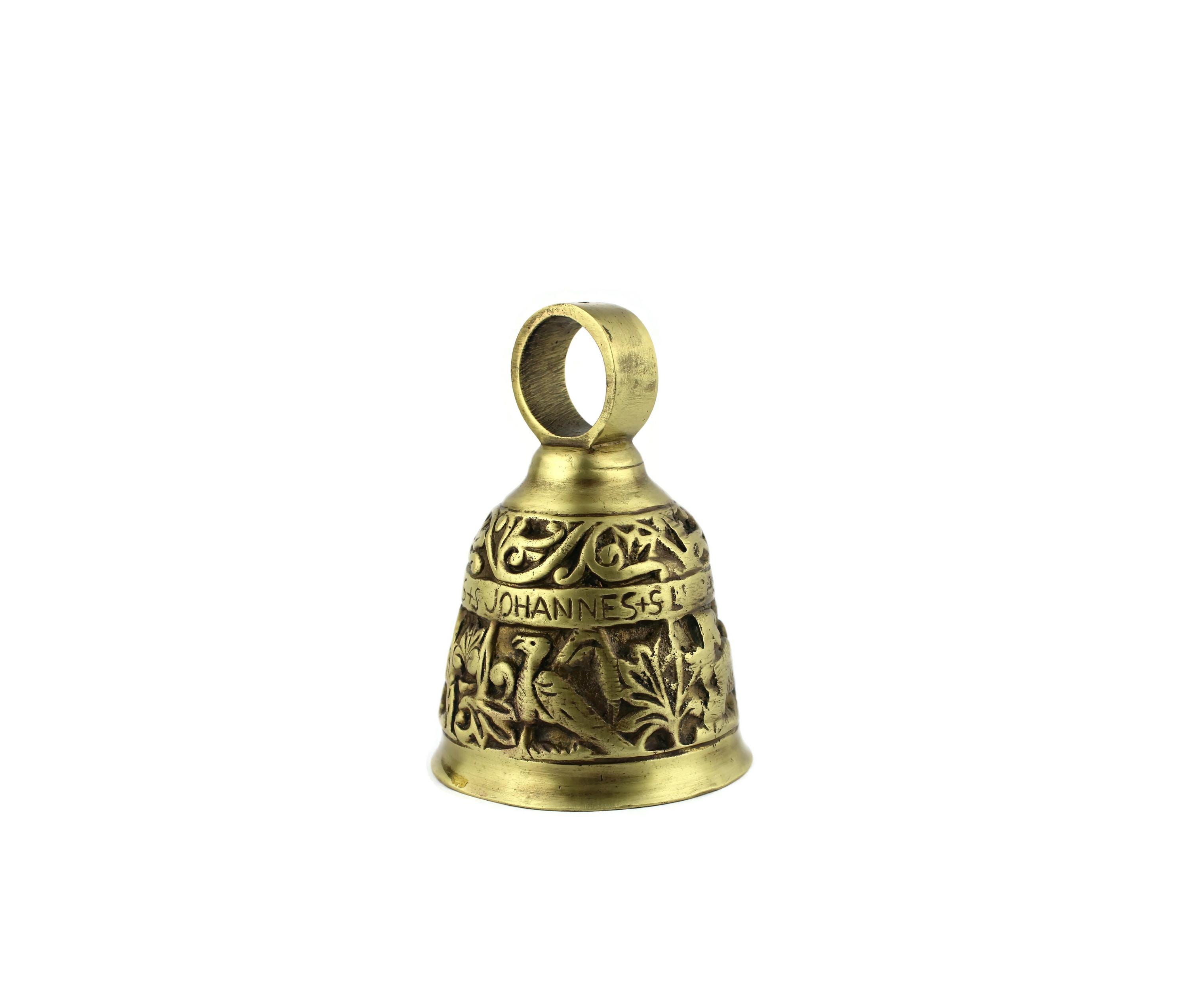 Engraved Brass Bell, Monastery Bell, Ornate Cast Brass, Vintage Front ...