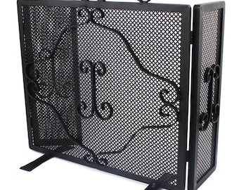Pare-feu pour cheminée en fer forgé robuste sur pied - Protection anti- étincelles en trois parties - Hauteur : 81 cm - Gris