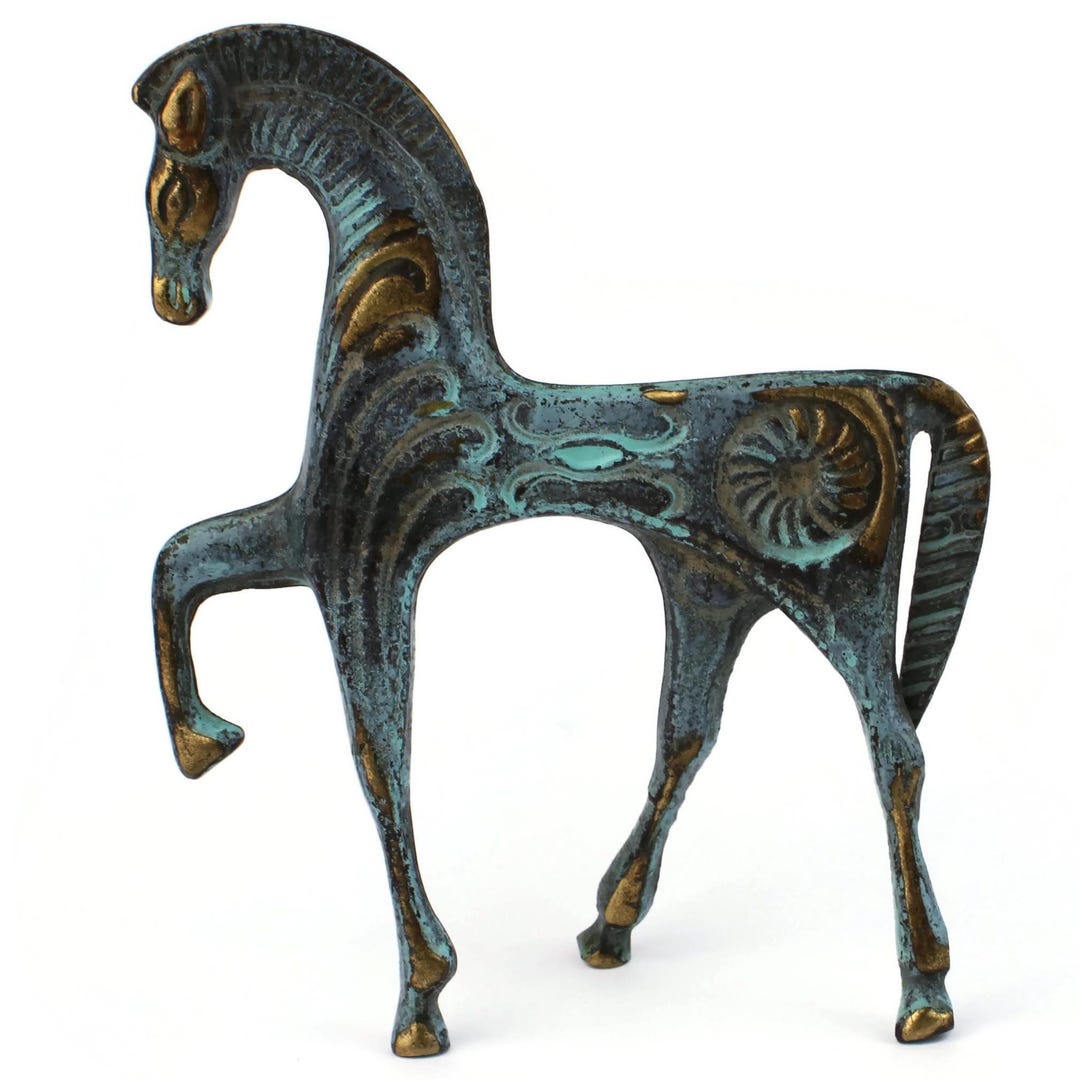 ヴィンテージ 民族工芸品 ギリシャの馬と戦車 置物 ブロンズ