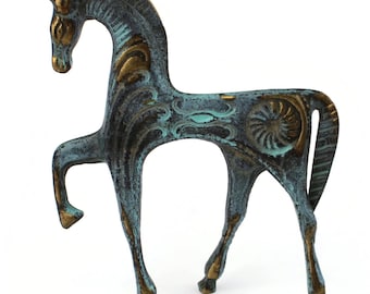 古代ギリシャの馬のブロンズ像、幾何学模様の金属芸術彫刻、博物館品質