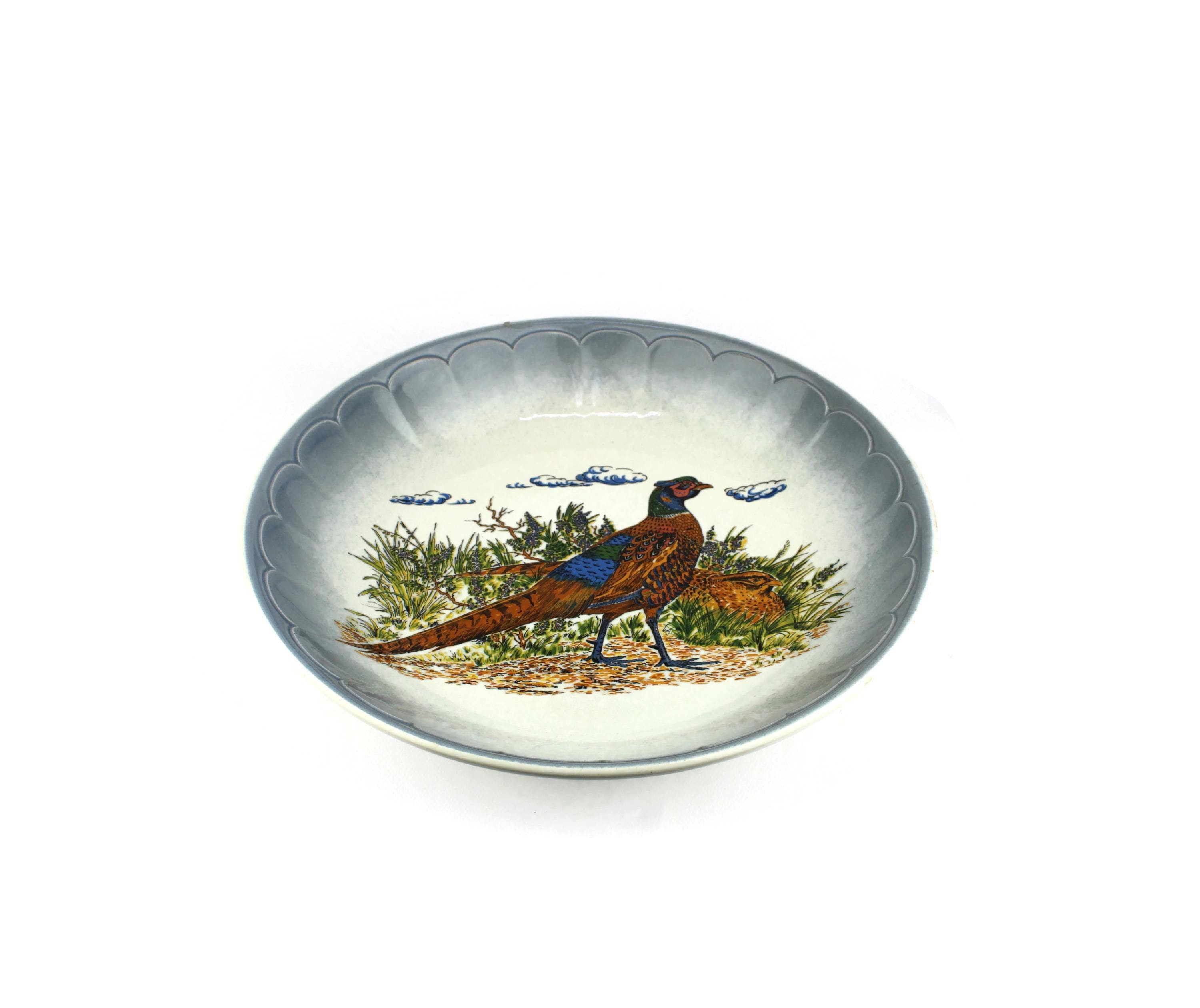 プーリア　南イタリア　グロッターリエ窯　鳥文図　絵皿　マヨリカ　大皿　19世紀