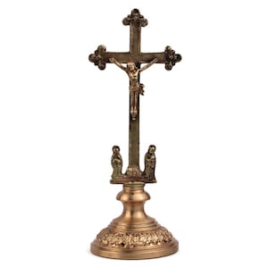 Vintage Desktop Crucifix, Brass Jesus Crucifix Cross With Angels, Religious Home Decor, Standing Table Cross Of Christ, Christian Gift Idea