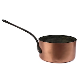 Casserole en cuivre vintage avec poignée en fer, Batterie de cuisine en cuivre massif, Poêle en cuivre et fer, Poêle à frire avec revêtement en étain, Marquage 20 au mur de 1,4 mm
