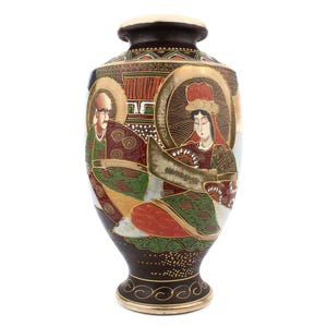 Vintage Satsuma Style Japanese Vase, Antique Ceramic Vase, Colorful Hand Painted Ceramic, Asian Home Decor, Living Room Decor, Gift Idea