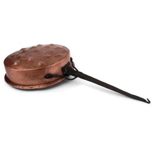 Antique French Escargot Pan, Copper Tin-Lined Snail Roaster, Fireplace Cooking Skillet, Rustic Kitchen Tool, Forged Handle, 19th Century