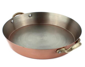 Vintage Copper Pan With Brass Handles, Small Copper Saucepan, Vintage Cookware, Copper & Brass Cooking Pan, Frying Pan With Copper Outer