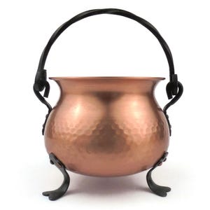 Vintage Hammered Copper Planter, Small German Copper Cauldron, Rustic Plant Pot With Iron Legs, Garden Decor, Mid Century Germany