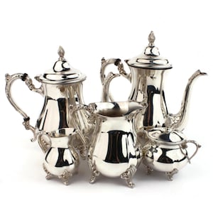 English Silver Plate Tea Set, Viners Footed Set, Sheffield Silverware, Silver Wedding Gift, Made In England, Ornate 5 Piece Coffee Service