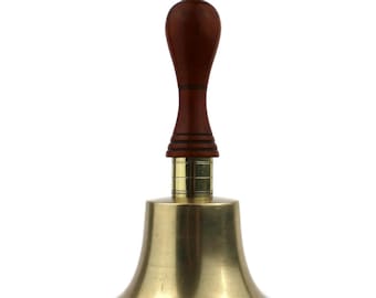 Vintage Messing Handglocke, Glocke mit Holzgriff, Messing Tischglocke, 8,5-Zoll-Glocke, Messing-Glocke, Mid-Century Schulglocke, Wohnkultur