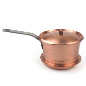 Vintage Copper Saucepan With Lid, French Kitchen Pot, Small Copper Pan With Iron Handle, Rustic Cooking Decor, Antique Style Cookware