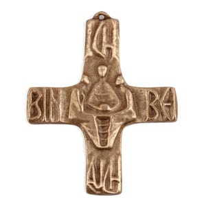 German Jesus Cross, Antique Embossed Bronze, French Wall Hanging Church Decor, Religious Wall Decor, Bronze Cross Germany, Small Altar Gift