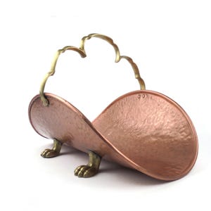 Rare Antique Firewood Basket, French Hammered Copper, Firewood Holder, Midcentury Fireplace Log Basket, Hearth Decor France